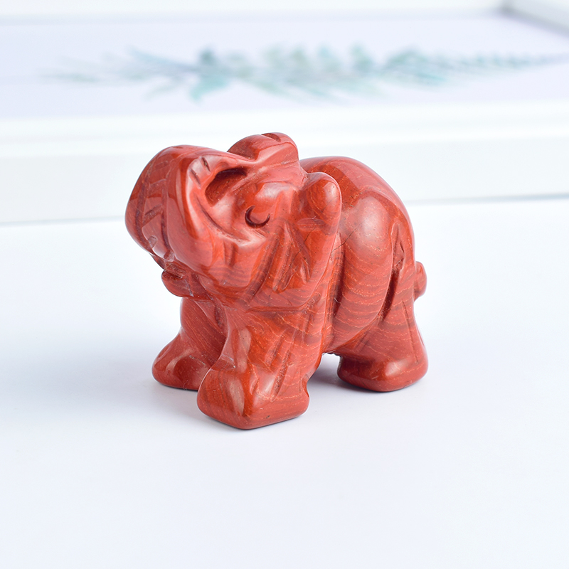1.5 Inch Hand Carved Red Jasper Stone Elephant Crystal Animal Figurines