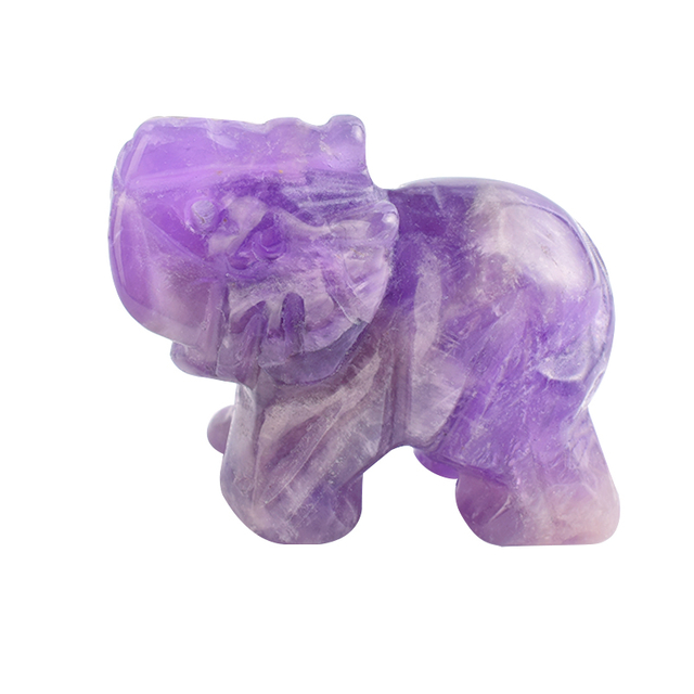 1.5 Inch Hand Carved Amethyst Stone Elephant Crystal Animal Figurines