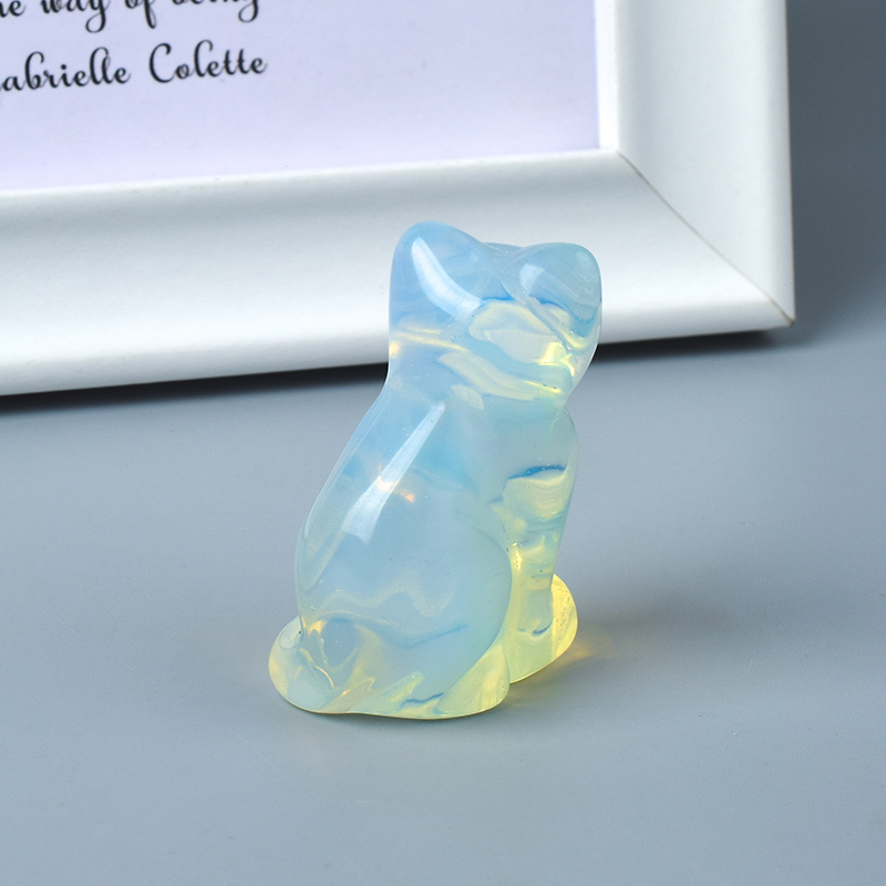  Hand Carved Natural Opalite Stone Small Cat Figurines Gemstone Craft